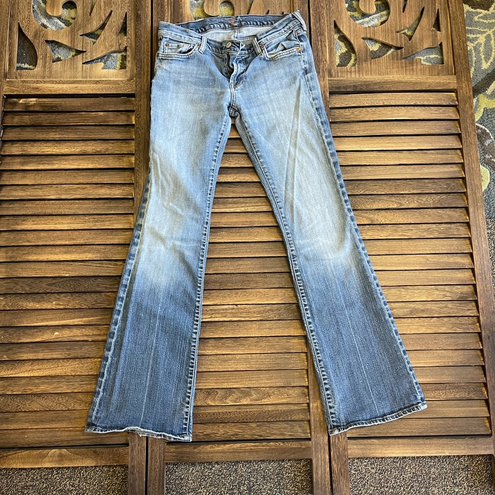 7 For All Mankind Light Blue Low Rise Flare Jeans